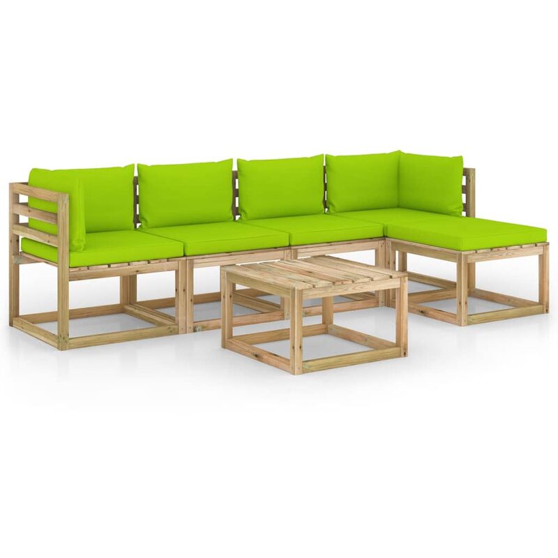 

vidaXL Juego de muebles jardín 6 pzas cojines madera pino impregnado - Marrón