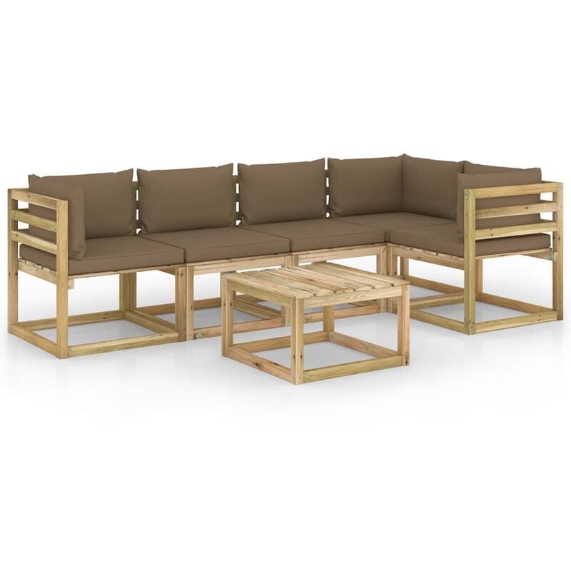 

vidaXL Juego de muebles jardín 6 pzas cojines madera pino impregnado - Marrón