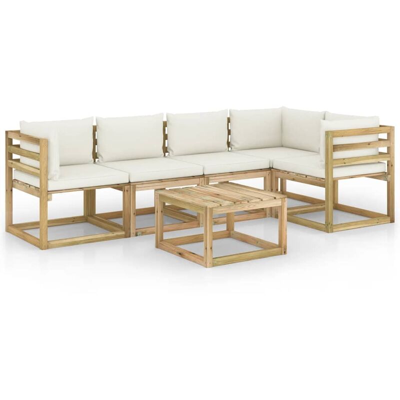 

vidaXL Juego de muebles jardín 6 pzas cojines madera pino impregnado - Marrón