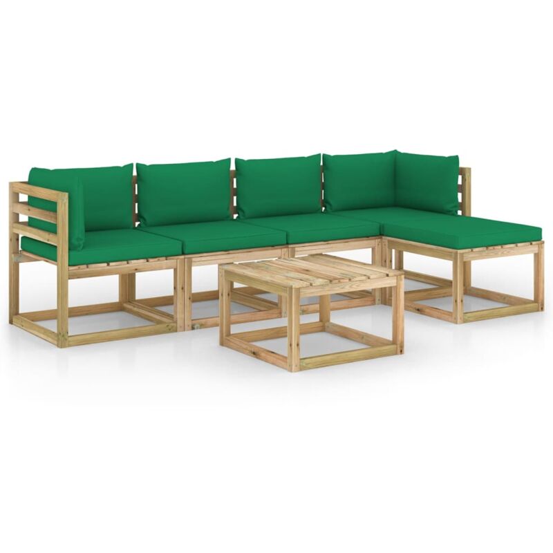 

vidaXL Juego de muebles jardín 6 pzas cojines madera pino impregnado - Marrón