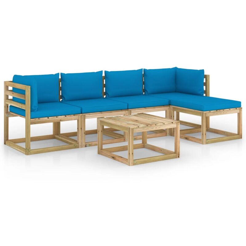 

vidaXL Juego de muebles jardín 6 pzas cojines madera pino impregnado - Marrón