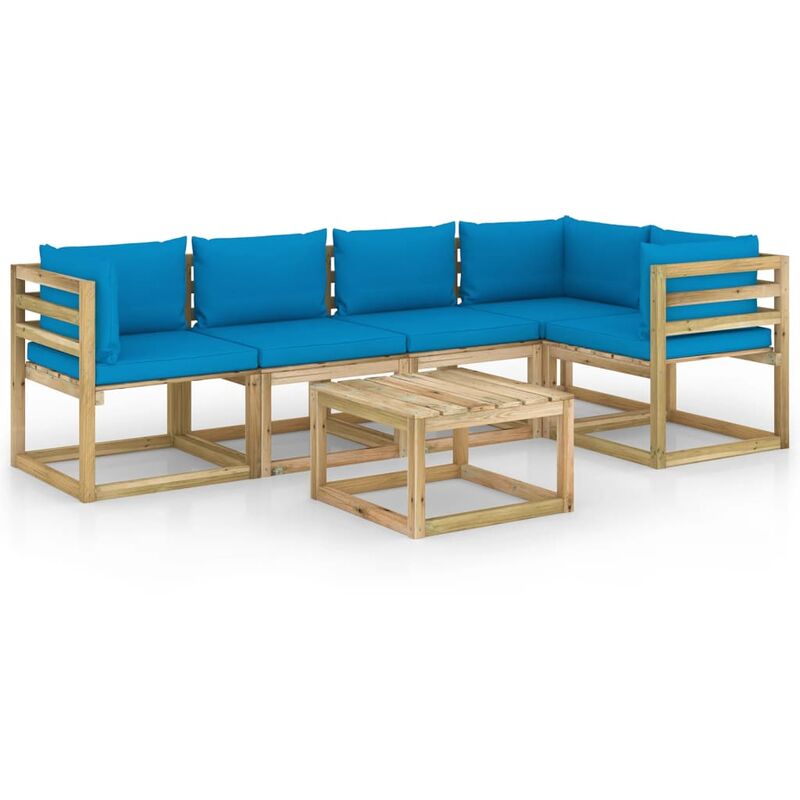 

vidaXL Juego de muebles jardín 6 pzas cojines madera pino impregnado - Marrón