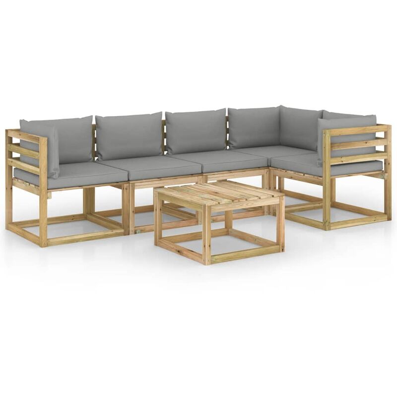 

vidaXL Juego de muebles jardín 6 pzas cojines madera pino impregnado - Marrón