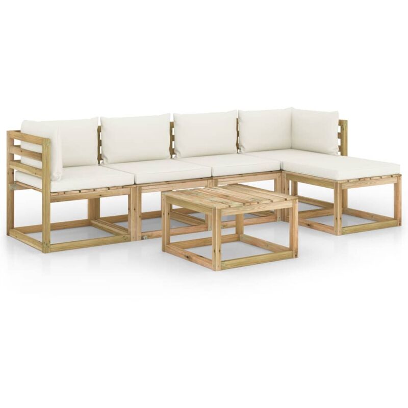 

vidaXL Juego de muebles jardín 6 pzas cojines madera pino impregnado - Marrón