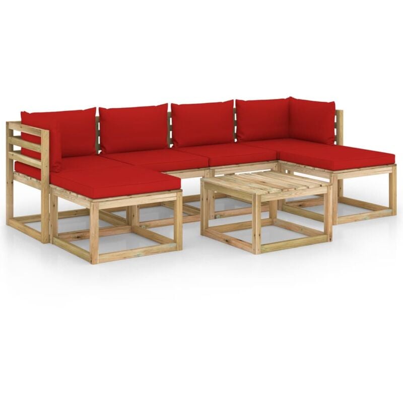 

vidaXL Juego de muebles jardín 7 pzas cojines madera pino impregnada - Marrón
