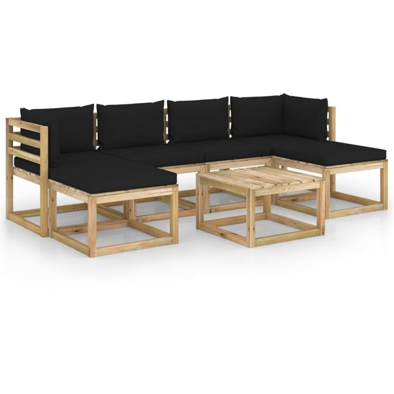 

vidaXL Juego de muebles jardín 7 pzas cojines madera pino impregnada - Marrón