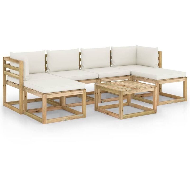 

vidaXL Juego de muebles jardín 7 pzas cojines madera pino impregnado - Marrón