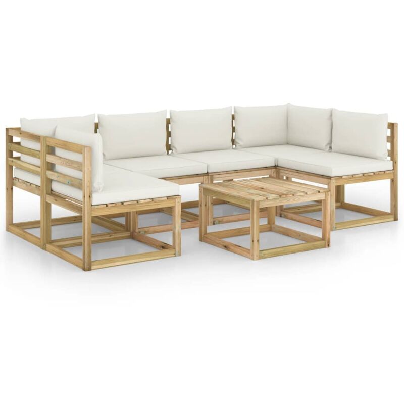 

vidaXL Juego de muebles jardín 7 pzas cojines madera pino impregnado - Marrón
