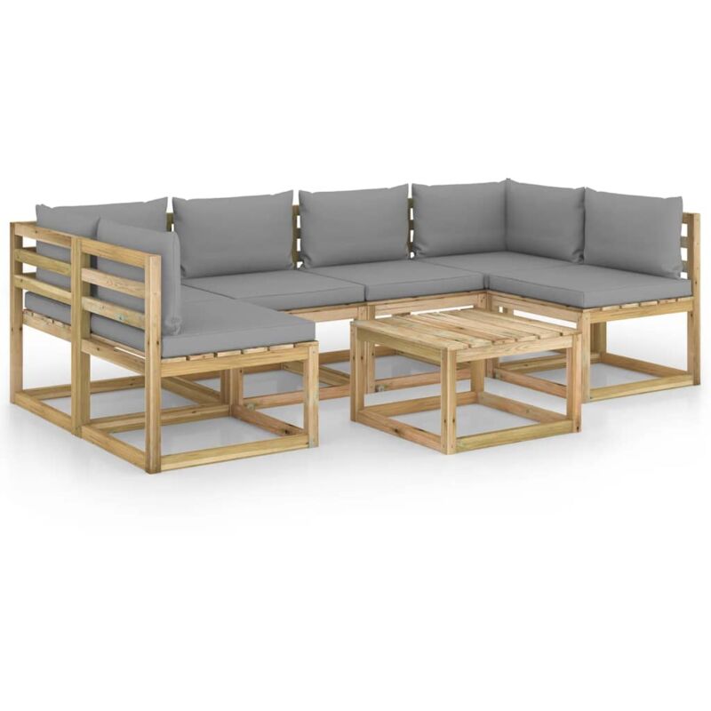 

vidaXL Juego de muebles jardín 7 pzas cojines madera pino impregnado - Marrón