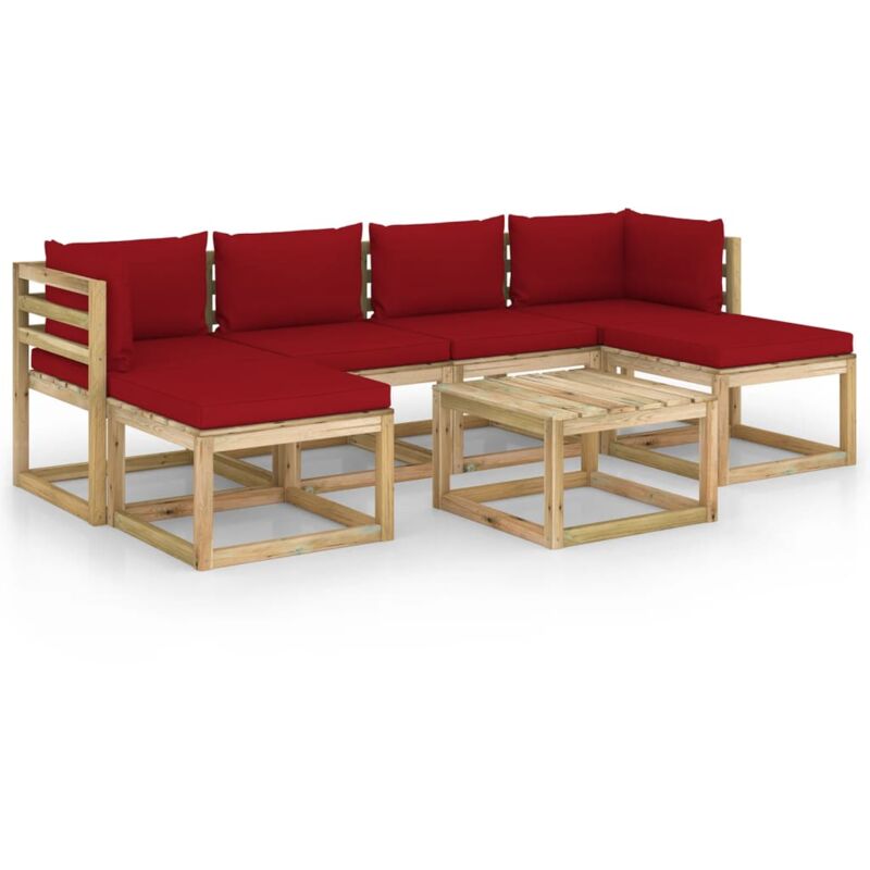 

vidaXL Juego de muebles jardín 7 pzas cojines madera pino impregnado - Marrón