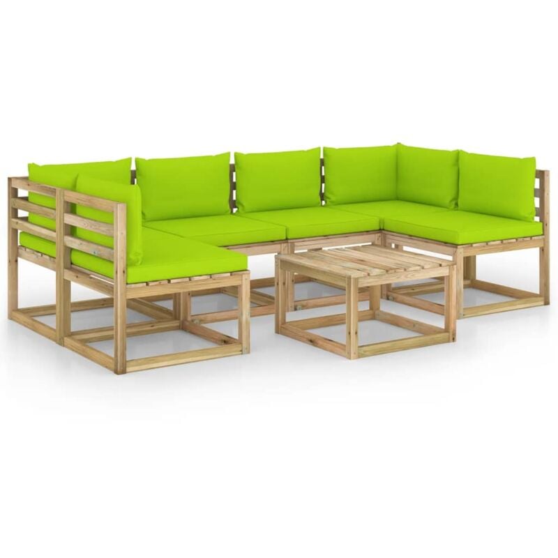 

vidaXL Juego de muebles jardín 7 pzas cojines madera pino impregnado - Marrón