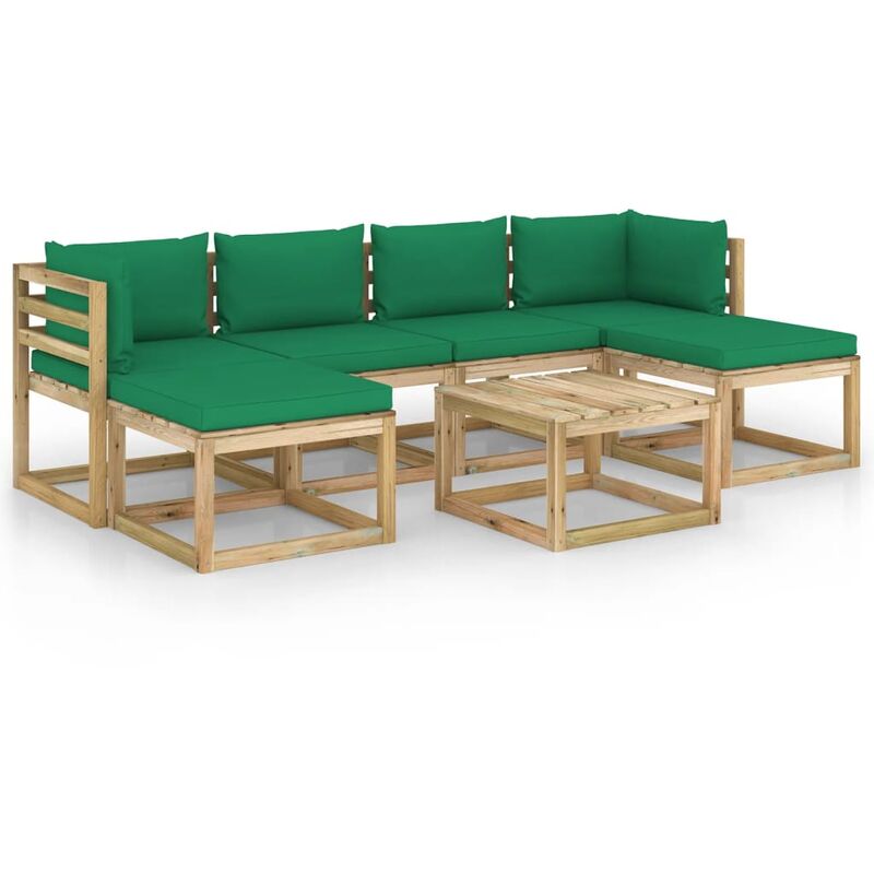 

vidaXL Juego de muebles jardín 7 pzas cojines madera pino impregnado - Marrón