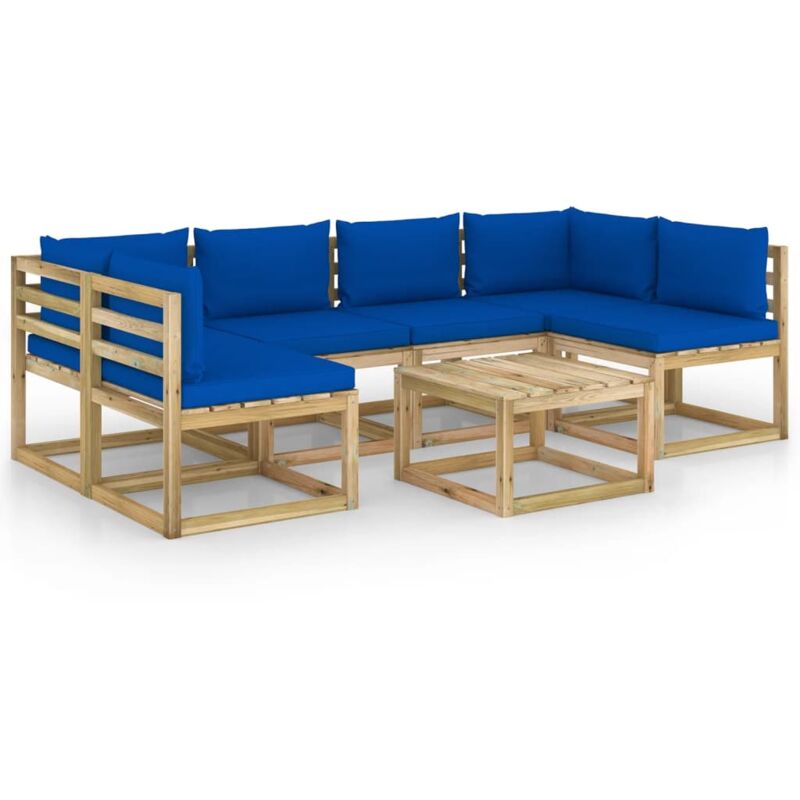 

vidaXL Juego de muebles jardín 7 pzas cojines madera pino impregnado - Marrón