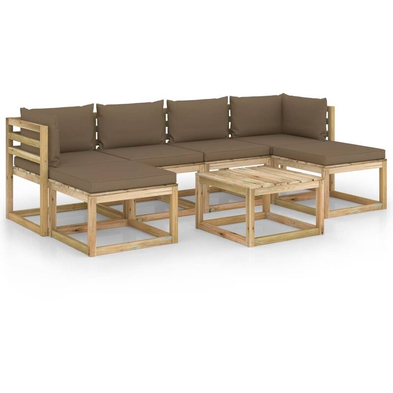

vidaXL Juego de muebles jardín 7 pzas cojines madera pino impregnado - Marrón