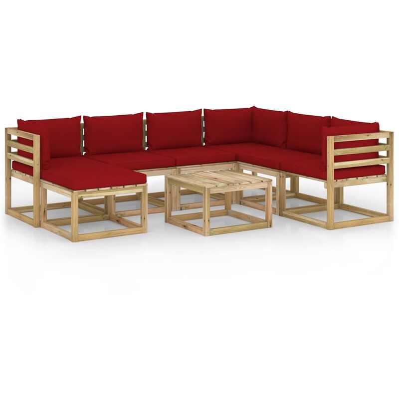 

vidaXL Juego de muebles jardín 8 pzas cojines madera pino impregnado - Marrón