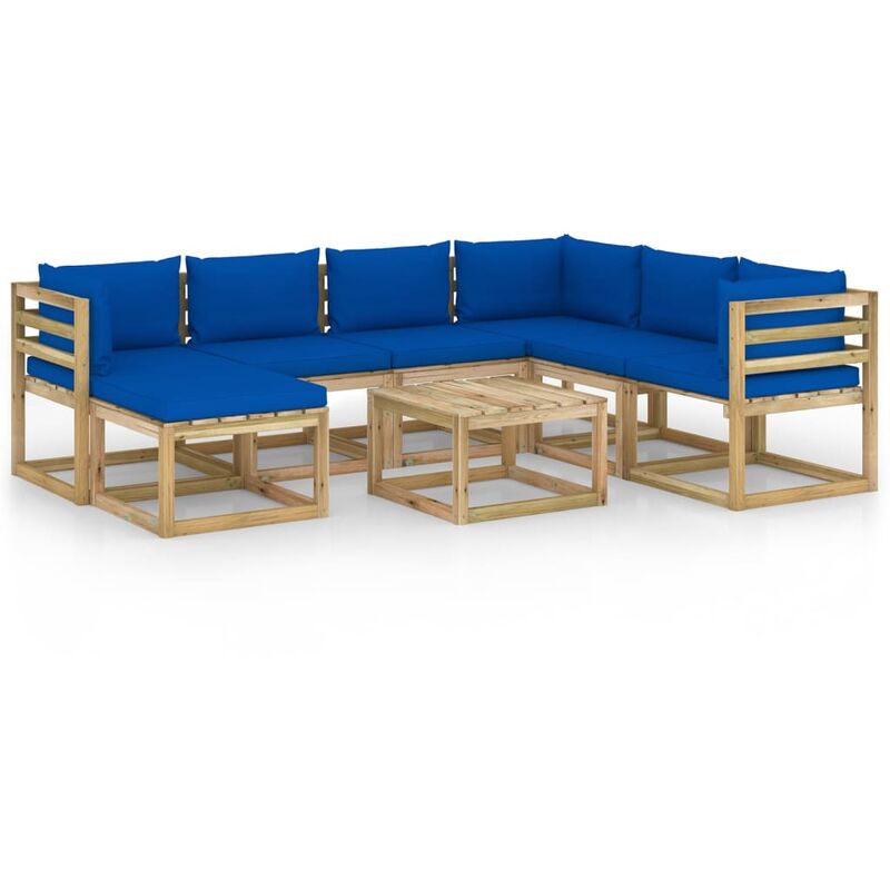 

vidaXL Juego de muebles jardín 8 pzas cojines madera pino impregnado - Marrón