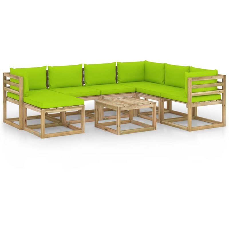 

vidaXL Juego de muebles jardín 8 pzas cojines madera pino impregnado - Marrón