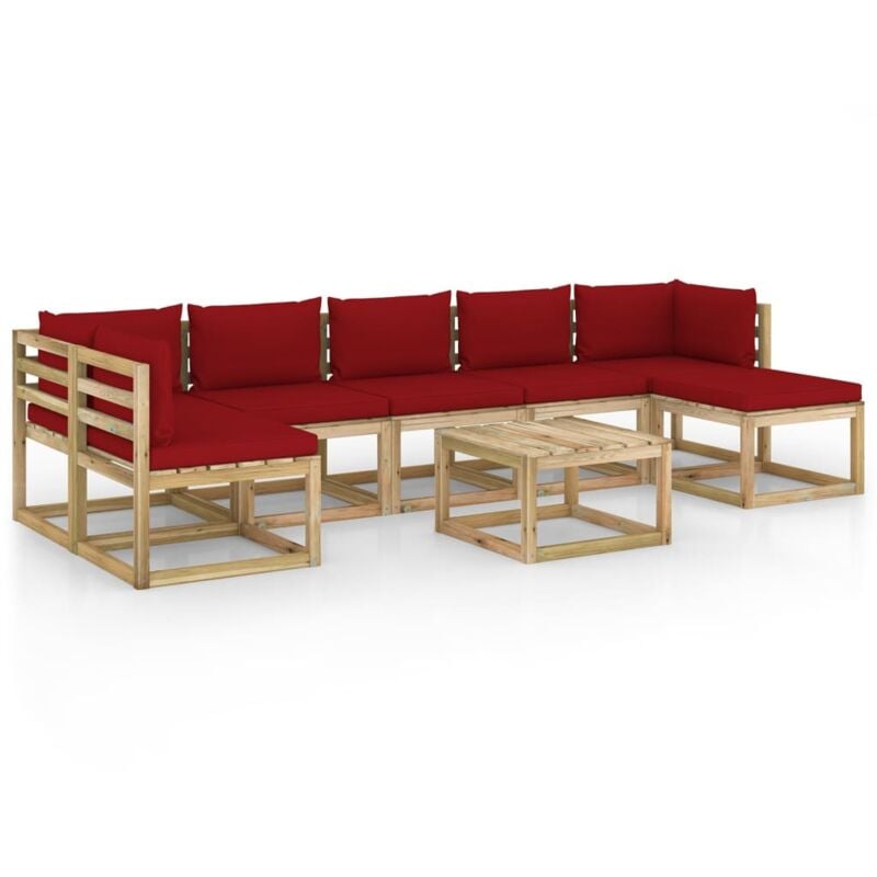 

vidaXL Juego de muebles jardín 8 pzas cojines madera pino impregnado - Marrón
