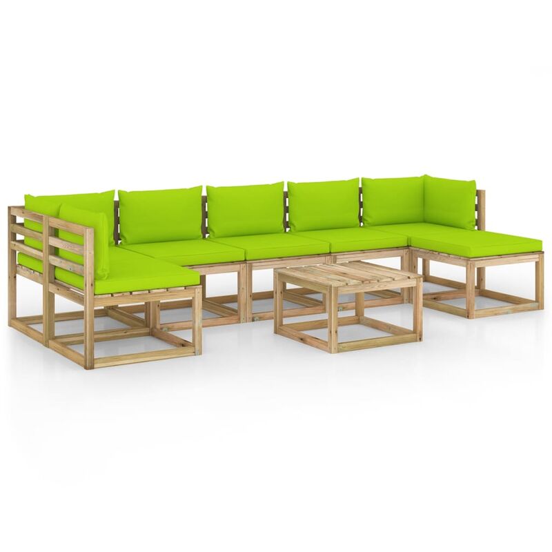 

vidaXL Juego de muebles jardín 8 pzas cojines madera pino impregnado - Marrón