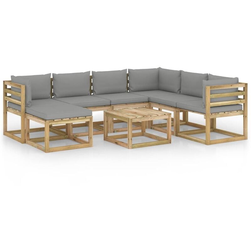 

vidaXL Juego de muebles jardín 8 pzas cojines madera pino impregnado - Marrón