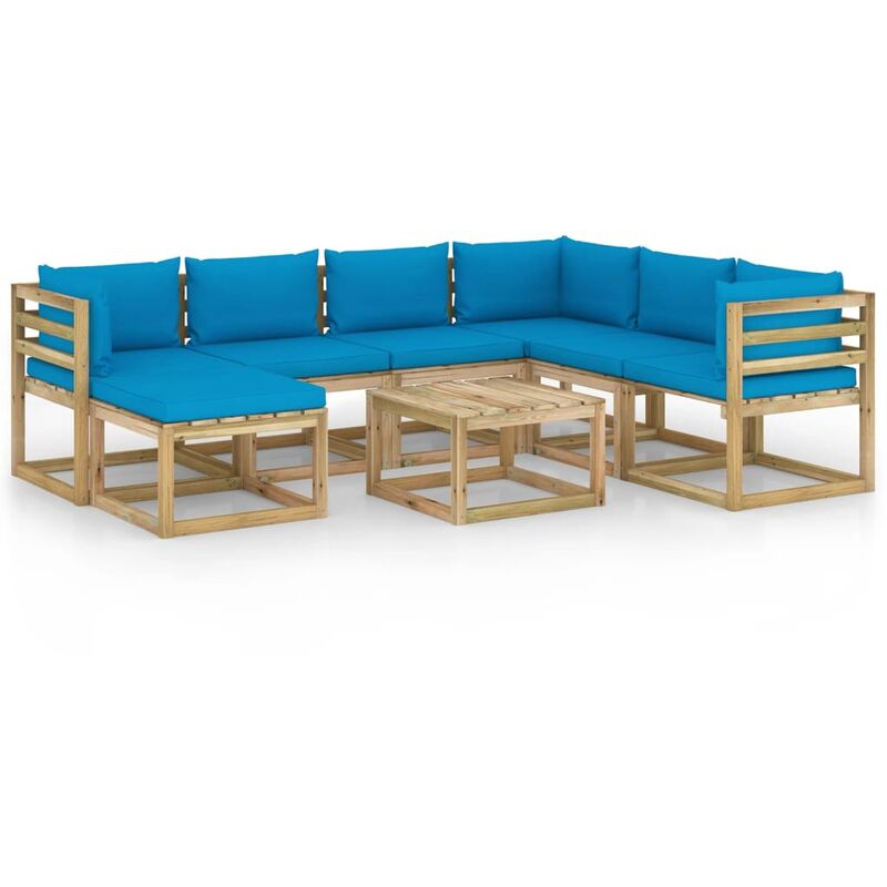 

vidaXL Juego de muebles jardín 8 pzas cojines madera pino impregnado - Marrón