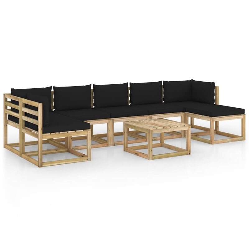 

vidaXL Juego de muebles jardín 8 pzas cojines madera pino impregnado - Marrón