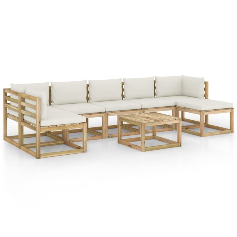 

vidaXL Juego de muebles jardín 8 pzas cojines madera pino impregnado - Marrón