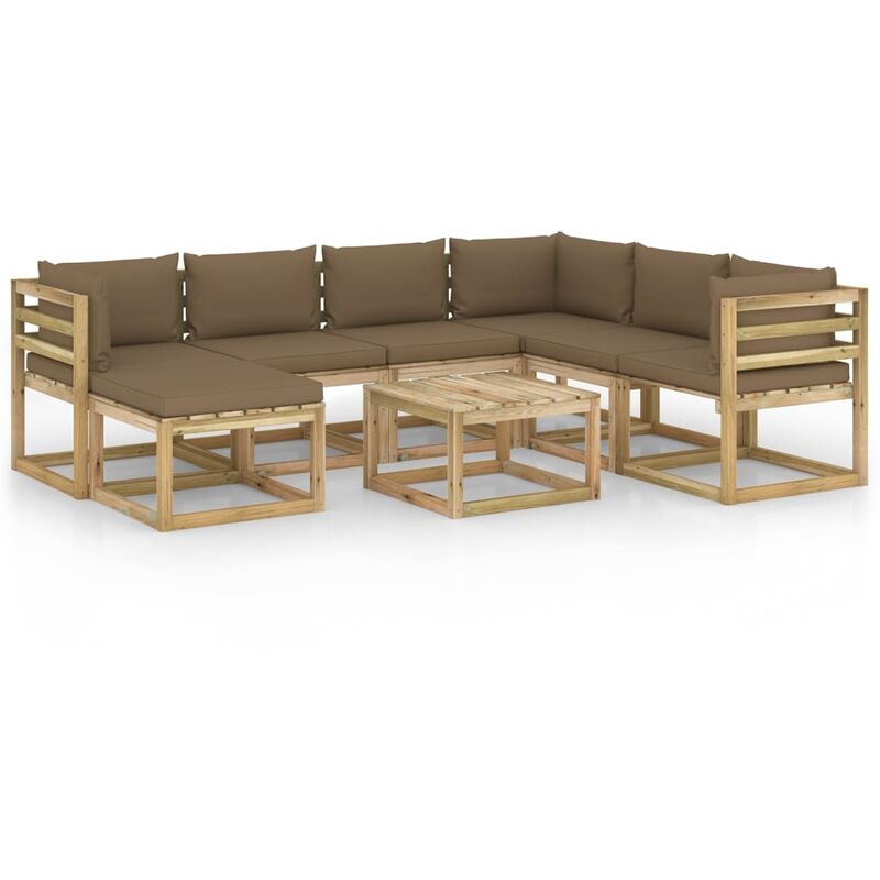 

vidaXL Juego de muebles jardín 8 pzas cojines madera pino impregnado - Marrón