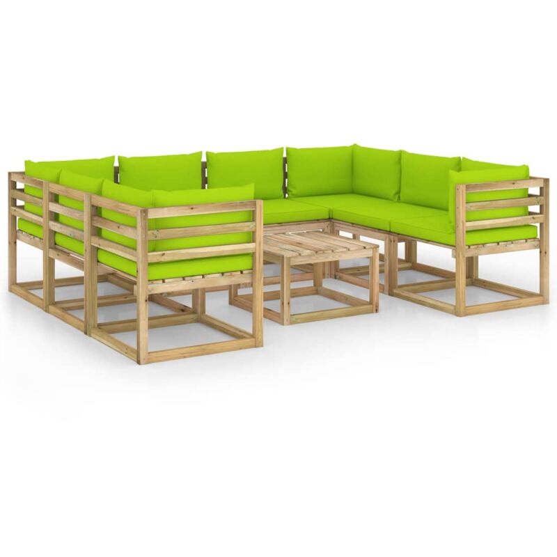 

vidaXL Juego de muebles jardín 9 pzas cojines madera pino impregnada - Marrón