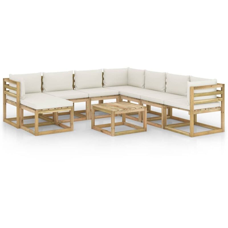 

vidaXL Juego de muebles jardín 9 pzas cojines madera pino impregnado - Marrón