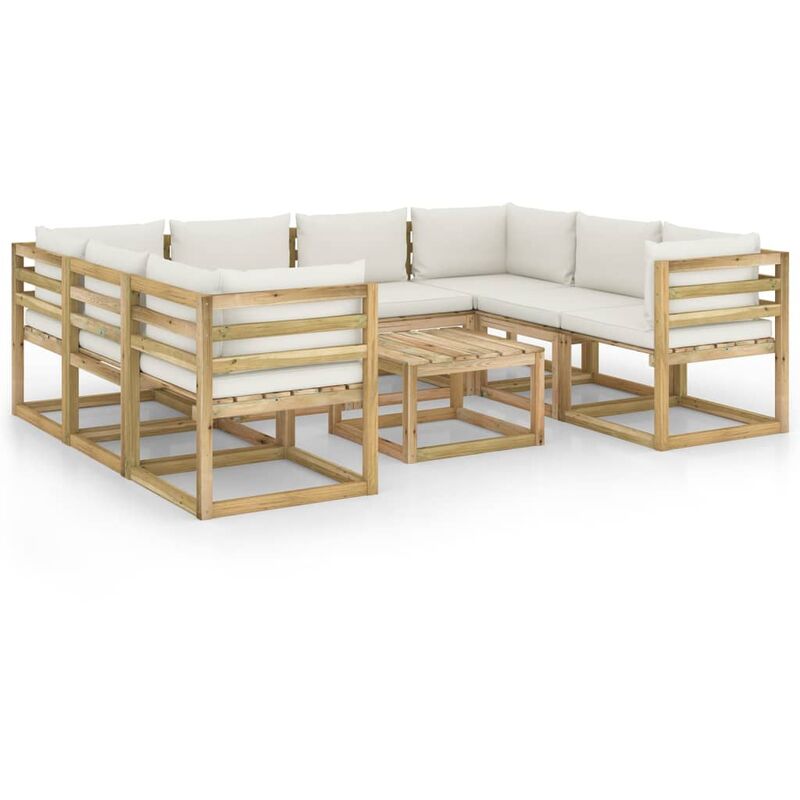 

vidaXL Juego de muebles jardín 9 pzas cojines madera pino impregnado - Marrón