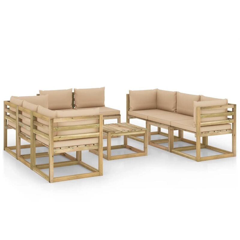 

vidaXL Juego de muebles jardín 9 pzas cojines madera pino impregnado - Marrón
