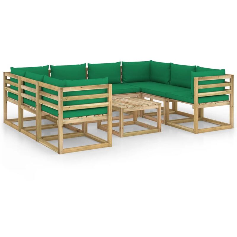 

vidaXL Juego de muebles jardín 9 pzas cojines madera pino impregnado - Marrón