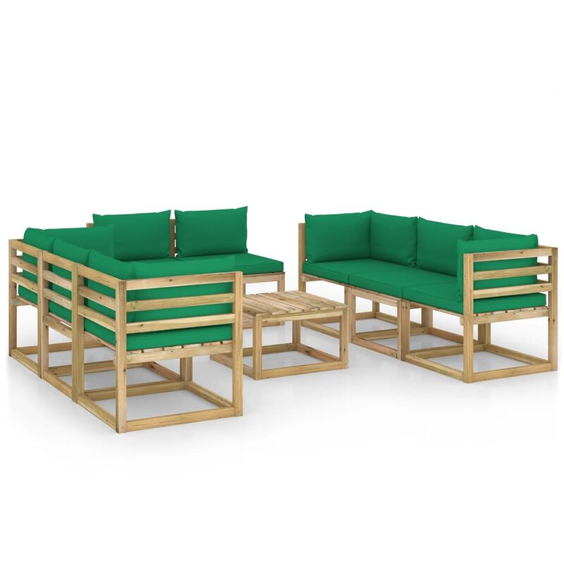 

vidaXL Juego de muebles jardín 9 pzas cojines madera pino impregnado - Marrón