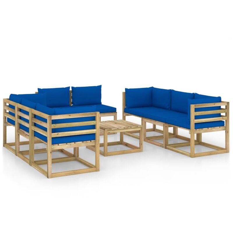 

vidaXL Juego de muebles jardín 9 pzas cojines madera pino impregnado - Marrón