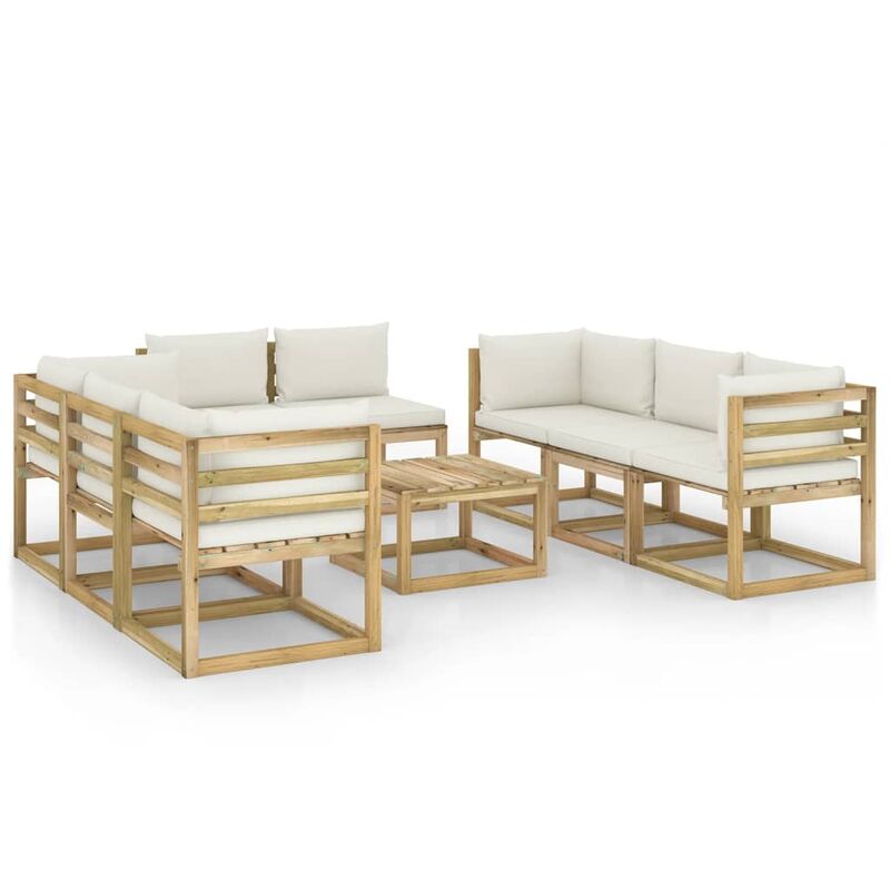 

vidaXL Juego de muebles jardín 9 pzas cojines madera pino impregnado - Marrón