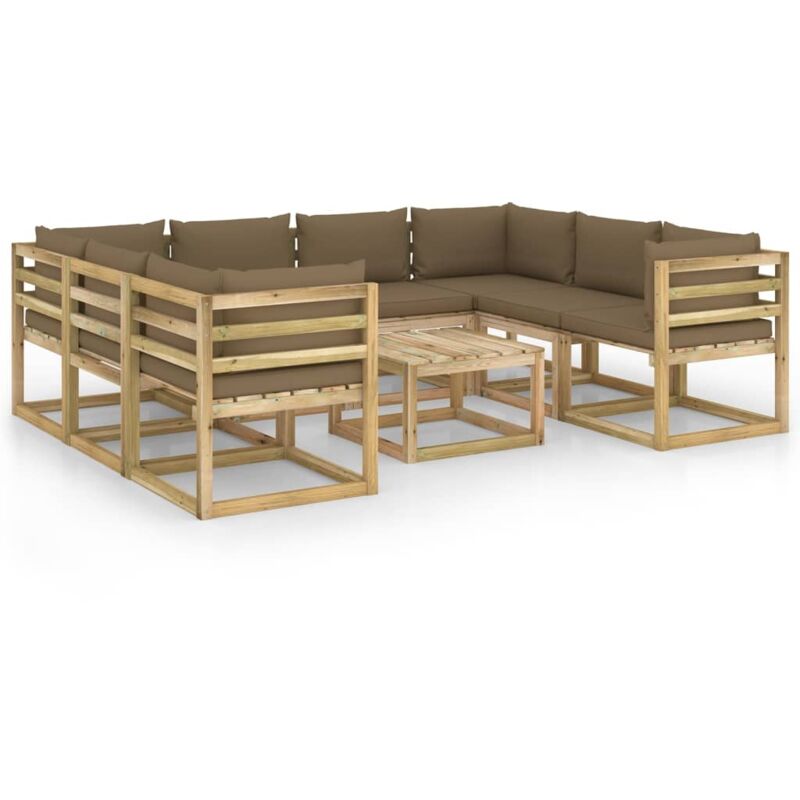 

vidaXL Juego de muebles jardín 9 pzas cojines madera pino impregnado - Marrón
