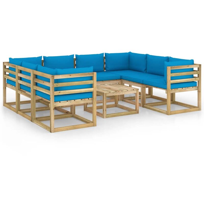 

vidaXL Juego de muebles jardín 9 pzas cojines madera pino impregnado - Marrón