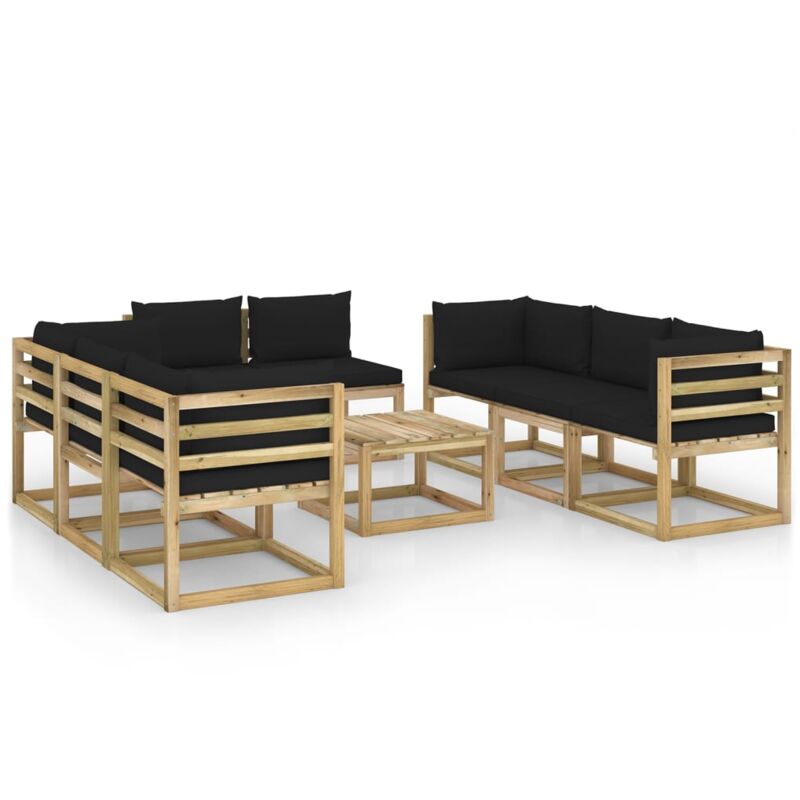 

vidaXL Juego de muebles jardín 9 pzas cojines madera pino impregnado - Marrón