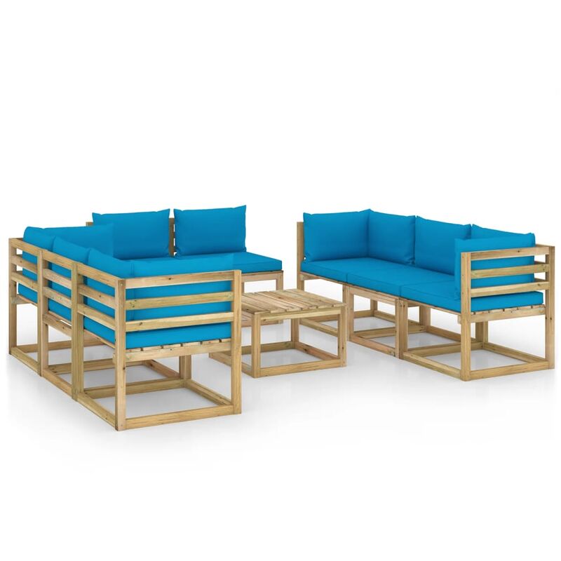 

vidaXL Juego de muebles jardín 9 pzas cojines madera pino impregnado - Marrón