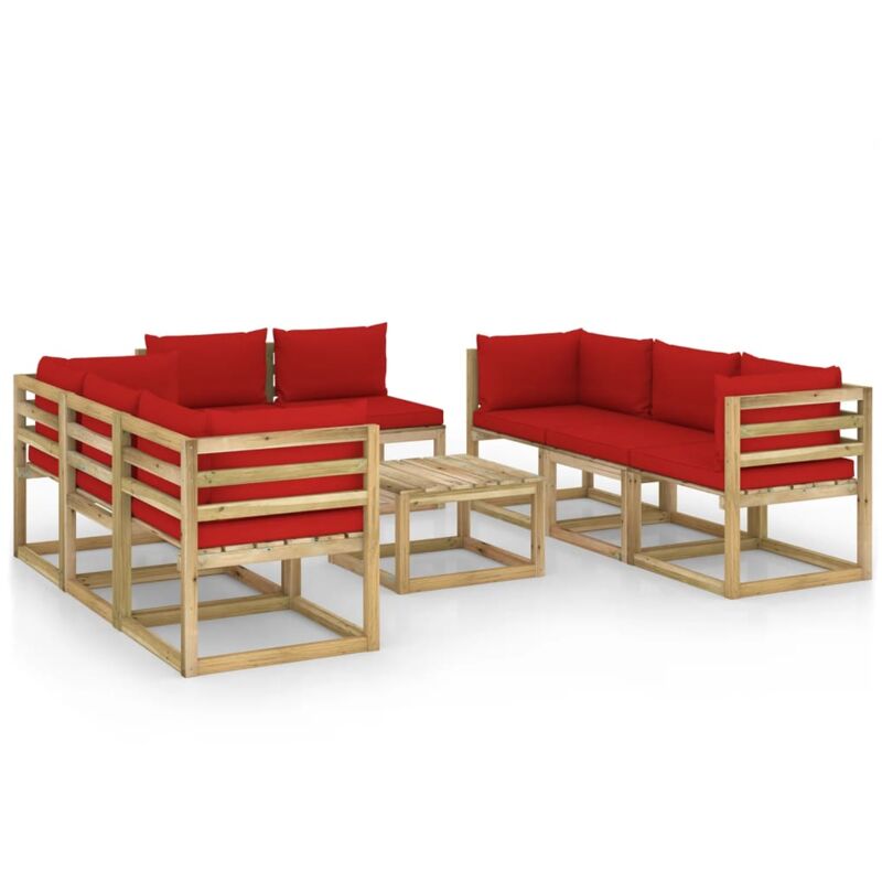 

vidaXL Juego de muebles jardín 9 pzas cojines madera pino impregnado - Marrón