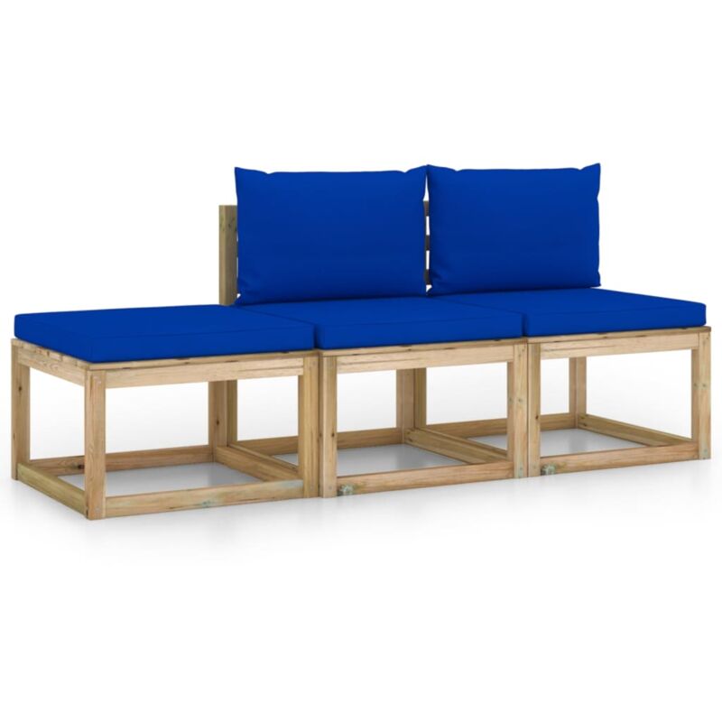 

vidaXL Juego de muebles jardín de 3 piezas con cojines azul - Marrón
