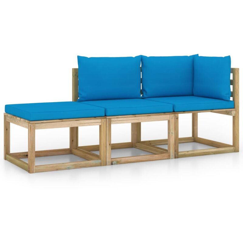 

vidaXL Juego de muebles jardín de 3 piezas con cojines azul claro - Marrón