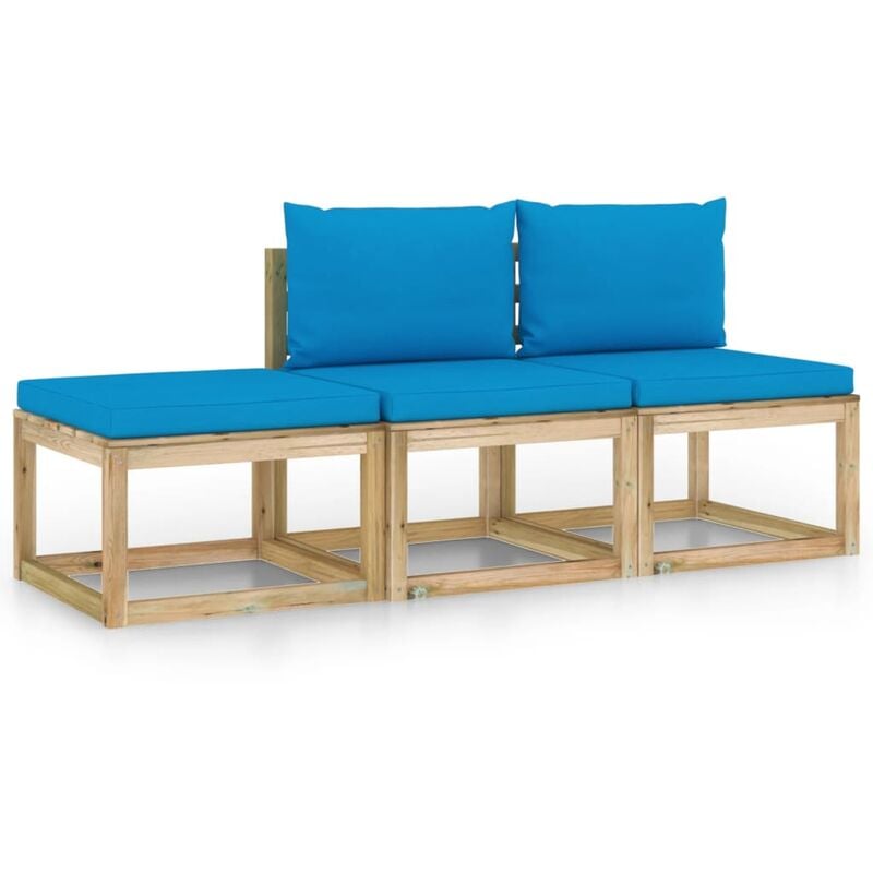 

vidaXL Juego de muebles jardín de 3 piezas con cojines azul claro - Marrón