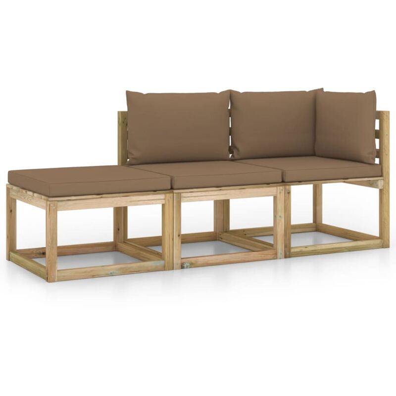 

vidaXL Juego de muebles jardín de 3 piezas con cojines gris taupe - Marrón