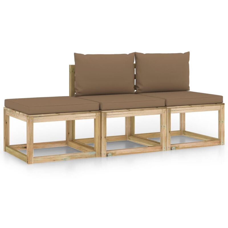 

vidaXL Juego de muebles jardín de 3 piezas con cojines gris taupe - Marrón