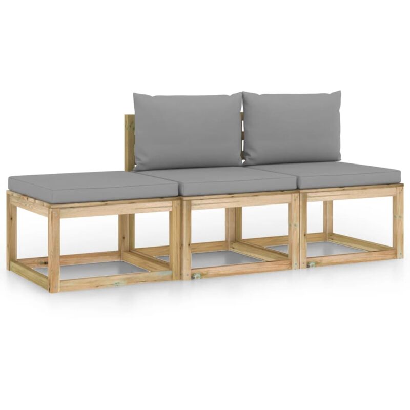 

vidaXL Juego de muebles jardín de 3 piezas con cojines grises - Marrón