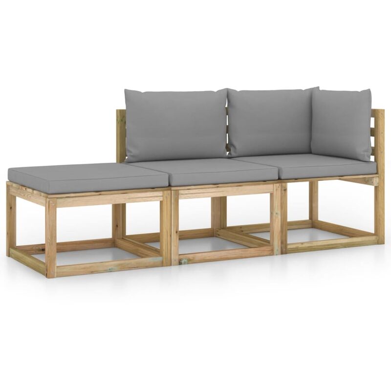 

vidaXL Juego de muebles jardín de 3 piezas con cojines grises - Marrón