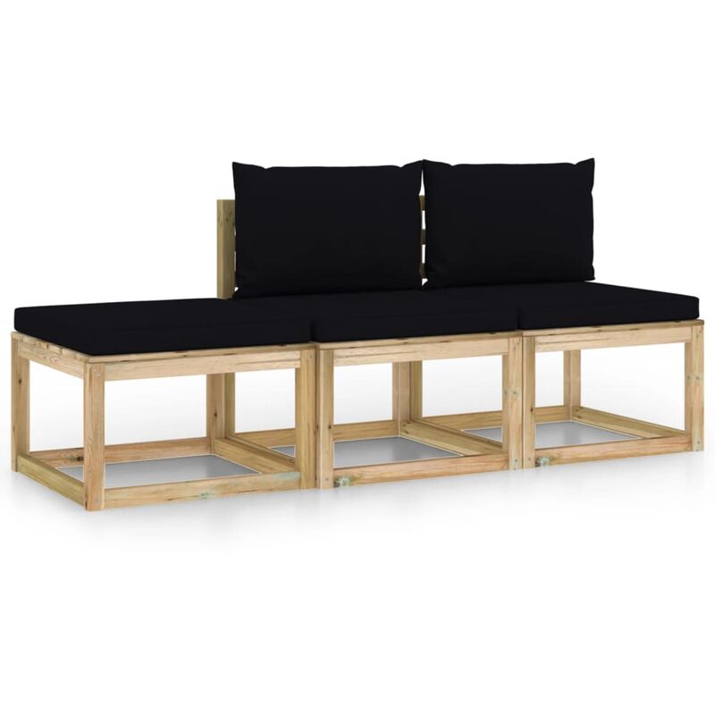 

vidaXL Juego de muebles jardín de 3 piezas con cojines negro - Marrón