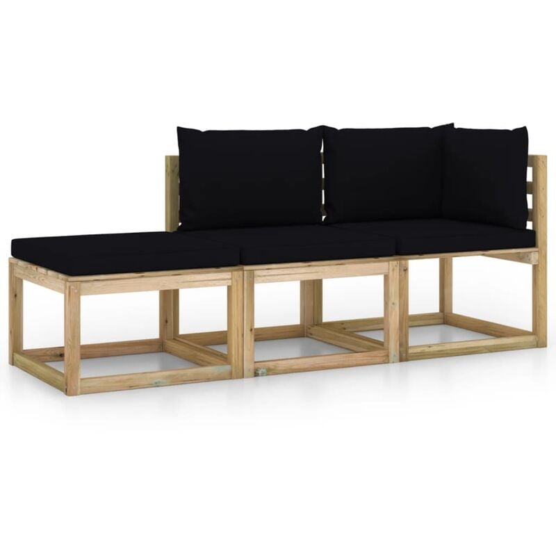 

vidaXL Juego de muebles jardín de 3 piezas con cojines negro - Marrón